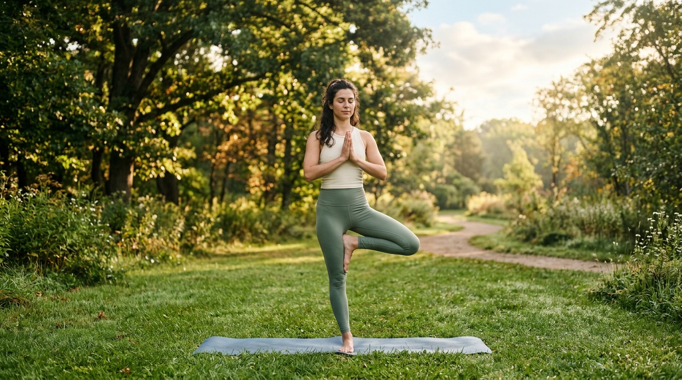 Gruppe macht Yoga im Freien – ein aktiver Tag im Alltag